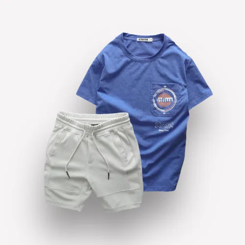 Chuyên sỉ set Bộ Nam Quần Short Thun Áo Thun Cổ Tròn Phối Túi In Hình
