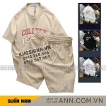 Bộ áo thun nam cổ tròn in College 1986 và quần short thun, size M–XXL