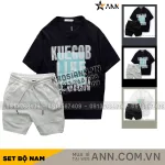 Chuyên sỉ set Bộ Nam Quần Short Thun Viền Sọc Áo Thun Cổ Tròn Pack Horse Oversize In Chữ Sọc