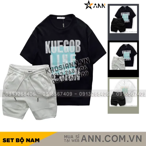 Chuyên sỉ set Bộ Nam Quần Short Thun Viền Sọc Áo Thun Cổ Tròn Pack Horse Oversize In Chữ Sọc