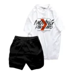 Bộ Nam Rurumen Áo Cổ Tròn In Hình Kèm Quần Short Thun Viên Trắng