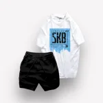 Bộ Nam Rurumen Áo Cổ Tròn In Hình Kèm Quần Short Thun Viên Trắng