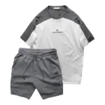 Bộ nam áo thun oversize cổ tròn thêu chữ Pack Horse và quần short thun viền sọc