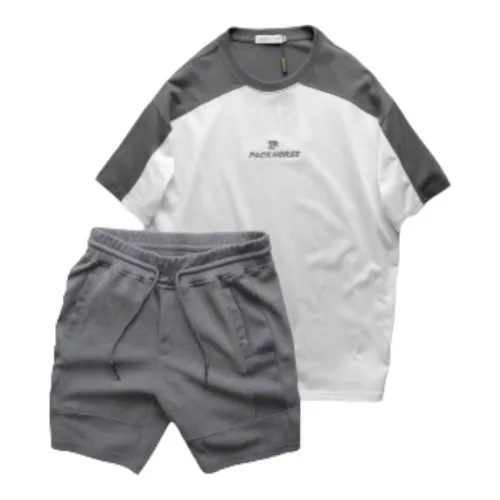 Hình ảnh Set Bộ Nam Quần Short Thun Viền Sọc Phối Áo Thun Cổ Tròn Ovesize Thêu Chữ Pack Horse trong bộ sưu tập áo thun nam cổ tròn