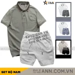 Chuyên sỉ set Bộ Nam Quần Short Thun Viền Sọc Phối Áo Thun Polo Cổ Bẻ Thêu Chữ G