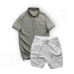 Chuyên sỉ set Bộ Nam Quần Short Thun Viền Sọc Phối Áo Thun Polo Cổ Bẻ Thêu Chữ G