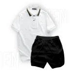 Chuyên sỉ set Bộ Nam Quần Short Thun Viền Sọc Phối Áo Thun Polo Cổ Bẻ Thêu Chữ G