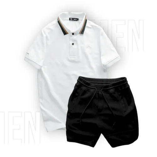 Chuyên sỉ set Bộ Nam Quần Short Thun Viền Sọc Phối Áo Thun Polo Cổ Bẻ Thêu Chữ G