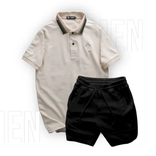 Chuyên sỉ set Bộ Nam Quần Short Thun Viền Sọc Phối Áo Thun Polo Cổ Bẻ Thêu Chữ G