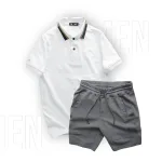 Chuyên sỉ set Bộ Nam Quần Short Thun Viền Sọc Phối Áo Thun Polo Cổ Bẻ Thêu Chữ G