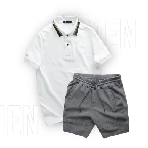 Chuyên sỉ set Bộ Nam Quần Short Thun Viền Sọc Phối Áo Thun Polo Cổ Bẻ Thêu Chữ G