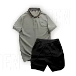 Chuyên sỉ set Bộ Nam Quần Short Thun Viền Sọc Phối Áo Thun Polo Cổ Bẻ Thêu Chữ G