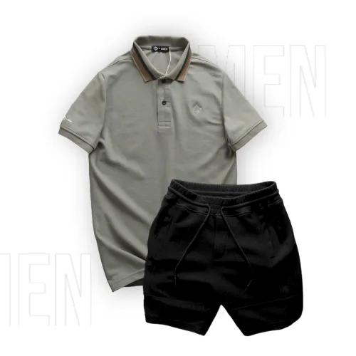 Chuyên sỉ set Bộ Nam Quần Short Thun Viền Sọc Phối Áo Thun Polo Cổ Bẻ Thêu Chữ G
