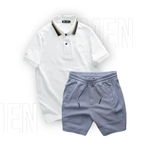 Chuyên sỉ set Bộ Nam Quần Short Thun Viền Sọc Phối Áo Thun Polo Cổ Bẻ Thêu Chữ G