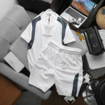 Nguồn hàng sỉ set Bộ Nam - Set Bộ Áo Thun Nam Cổ Tròn In Chữ Trước Ngực & Quần Short Phối Sọc Màu Cao Cấp Bigsize