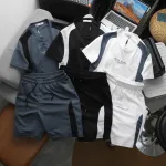 Nguồn hàng sỉ set Bộ Nam - Set Bộ Áo Thun Nam Cổ Tròn In Chữ Trước Ngực & Quần Short Phối Sọc Màu Cao Cấp Bigsize