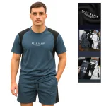 Nguồn hàng sỉ set Bộ Nam - Set Bộ Áo Thun Nam Cổ Tròn In Chữ Trước Ngực & Quần Short Phối Sọc Màu Cao Cấp Bigsize