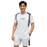 Nguồn hàng sỉ set Bộ Nam - Set Bộ Áo Thun Nam Cổ Tròn In Chữ Trước Ngực & Quần Short Phối Sọc Màu Cao Cấp Bigsize