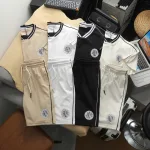 Bộ nam Bigsize: áo thun in logo trước ngực cổ tròn và quần short phối sọc đen