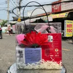 Giỏ quà nước hoa nữ Charme VIP 100ml, túi vuông trong nhiều màu thắt nơ, lót giấy rơm và đèn đom đóm