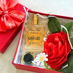 Set quà tặng nước hoa nữ Kat Kev Parfume Good Girl 50ml, hộp hoa rơm nhiều màu
