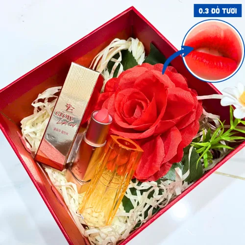 Set quà son dưỡng môi Embisu Glowp Lip Tint, hộp hoa rơm nhiều màu
