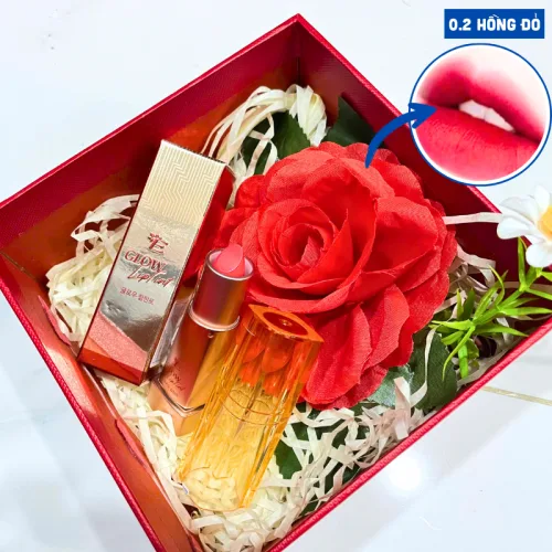 Set quà son dưỡng môi Embisu Glowp Lip Tint, hộp hoa rơm nhiều màu