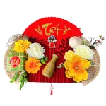 Bộ mành tre giấy đỏ, mẹt tre treo tường, phên tre Tết có dây treo, quạt ráp sẵn