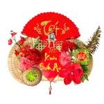 Bộ mành tre giấy đỏ, mẹt tre treo tường, phên tre Tết có dây treo, quạt ráp sẵn