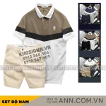 Bộ nam Polo ba màu thêu logo ngực kèm quần short kaki