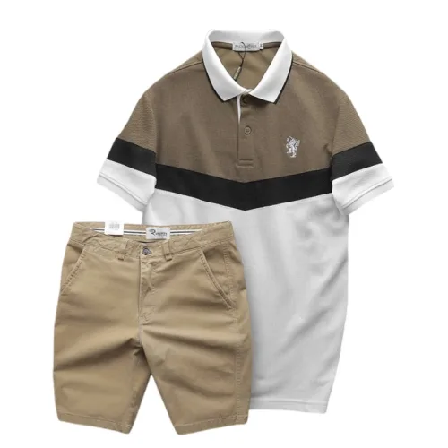 Bộ nam Polo ba màu thêu logo ngực kèm quần short kaki