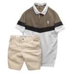 Bộ nam Polo ba màu thêu logo ngực kèm quần short kaki