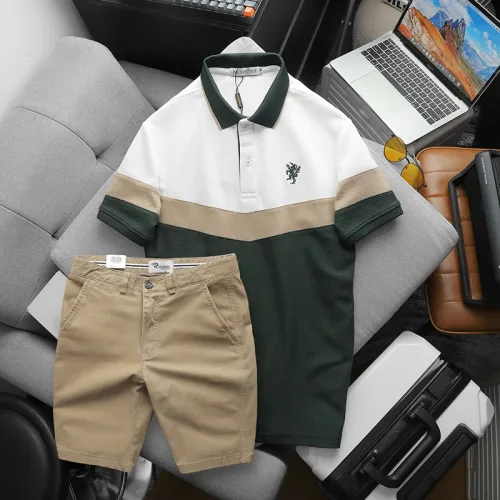 Bộ nam Polo ba màu thêu logo ngực kèm quần short kaki