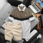 Bộ nam Polo ba màu thêu logo ngực kèm quần short kaki