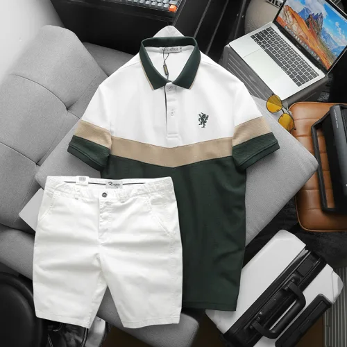 Bộ nam Polo ba màu thêu logo ngực kèm quần short kaki