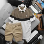 Bộ nam Polo ba màu thêu logo ngực kèm quần short kaki