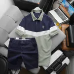Bộ nam Polo ba màu thêu logo ngực kèm quần short kaki
