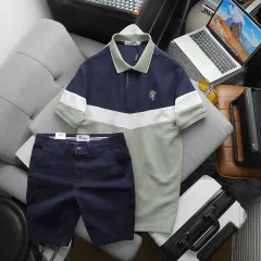 Bộ nam Polo ba màu thêu logo ngực kèm quần short kaki