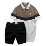 Bộ nam Polo ba màu thêu logo ngực kèm quần short kaki