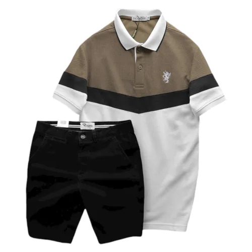 Bộ nam Polo ba màu thêu logo ngực kèm quần short kaki
