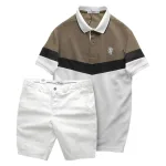 Bộ nam Polo ba màu thêu logo ngực kèm quần short kaki