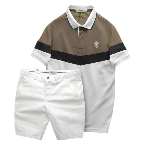 Bộ nam Polo ba màu thêu logo ngực kèm quần short kaki