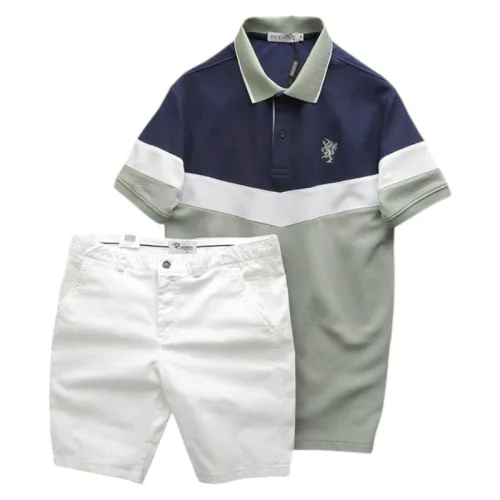 Bộ nam Polo ba màu thêu logo ngực kèm quần short kaki