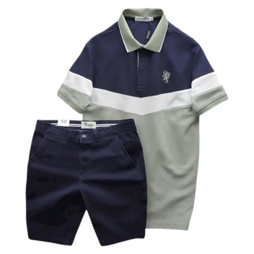 Bộ nam Polo ba màu thêu logo ngực kèm quần short kaki