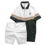Bộ nam Polo ba màu thêu logo ngực kèm quần short kaki