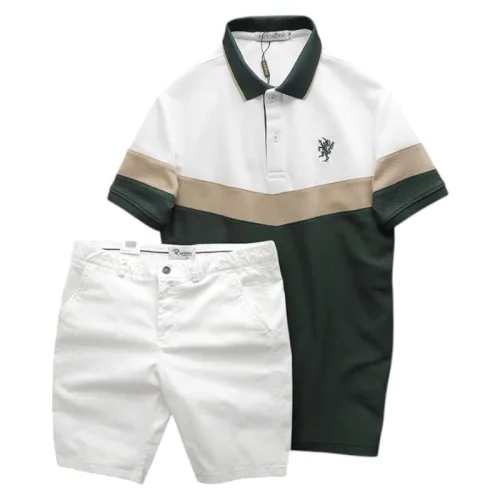 Bộ nam Polo ba màu thêu logo ngực kèm quần short kaki