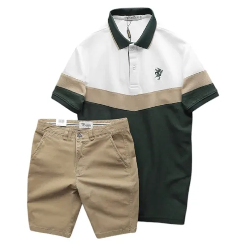 Bộ nam Polo ba màu thêu logo ngực kèm quần short kaki
