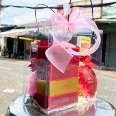 Bộ quà nước hoa nữ Charme Level 100ml phiên bản mới – túi trong vuông, đèn đom đóm, lót giấy rơm, thắt nơ nhiều màu