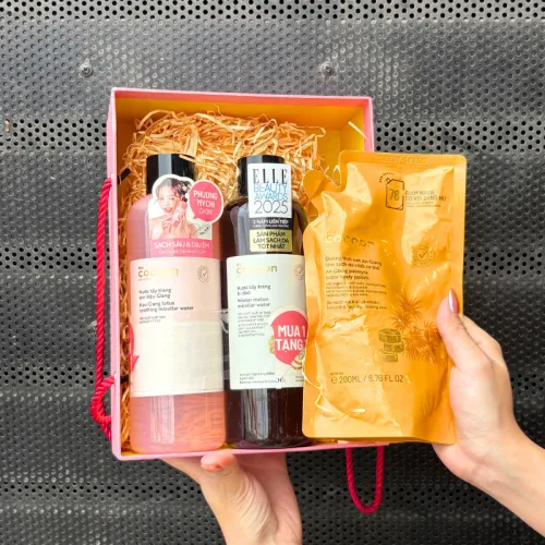Set Cocoon nước tẩy trang Sen Hậu Giang, Bí Đao 500ml và tẩy tế bào chết body Đường Thốt Nốt An Giang 200ml
