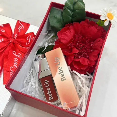 Shop sỉ set Quà Tặng Son Môi Bebe Lip Màu Đỏ Cam - Son Môi Kem Bóng Lì Bebe Lip Chính Hãng - Hộp Chữ Nhật Nhỏ Hoa Rơm Nhiều Màu